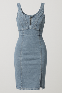 Lennox | Figurbetontes Denim-Midikleid mit Schlitz und Vintage-Touch
