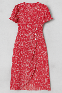 Marie | Geblümtes Midikleid mit V-Ausschnitt und seitlichen Knöpfen