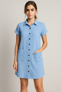 Margaret | Blusenkleid aus Waffelbaumwolle mit Knopfleiste