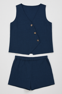 Zoya | Damen Sommer-Zweiteiler mit Wickel-Top & Shorts aus Leinenmischung