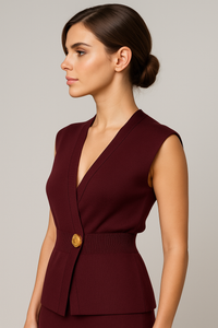 Iris |  Elegante Damen Strickweste mit Goldknopf