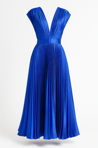 Amora | Damen Elegantes Plissee-Midikleid mit V-Ausschnitt