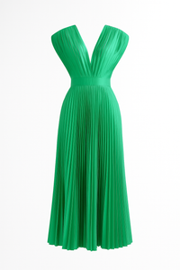 Amora | Damen Elegantes Plissee-Midikleid mit V-Ausschnitt