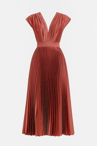Amora | Damen Elegantes Plissee-Midikleid mit V-Ausschnitt