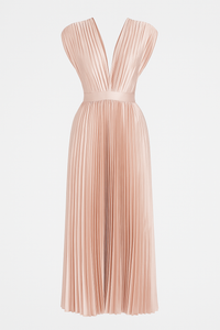 Amora | Damen Elegantes Plissee-Midikleid mit V-Ausschnitt