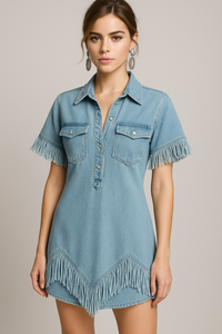 Dakota | Denim-Hemdkleid mit Fransen und Brusttaschen