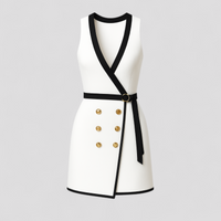 Victoria | Elegantes Weiß-Schwarz Wickel-Minikleid mit Goldknöpfen