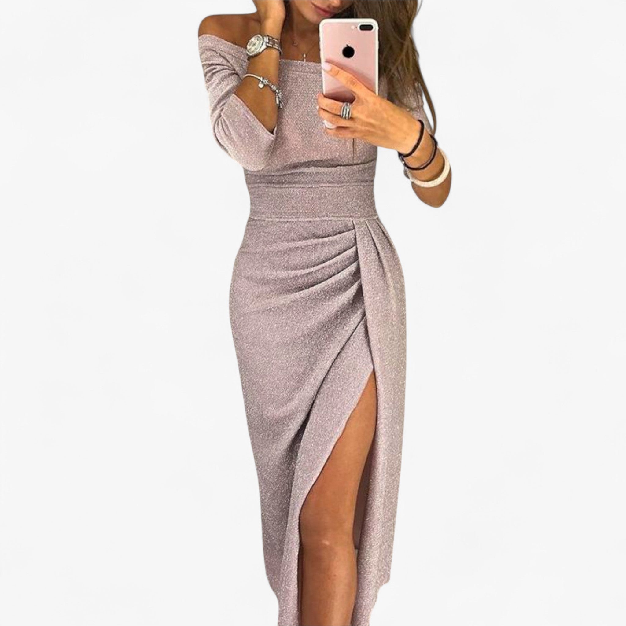 Alwinna - Elegantes Kleid mit freiem Schulterdesign