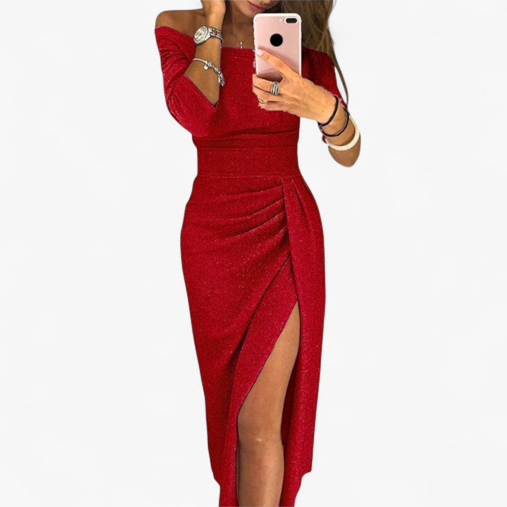 Alwinna - Elegantes Kleid mit freiem Schulterdesign