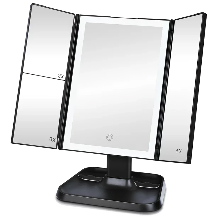 LuxeLite™ Aufklappbarer 3-Panel-LED-Spiegel für präzises Make-up