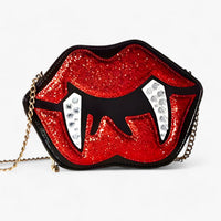 Lustiger Zahnlippen-Gothic-Umhängetasche - Glitzerndes PU-Leder für Halloween
