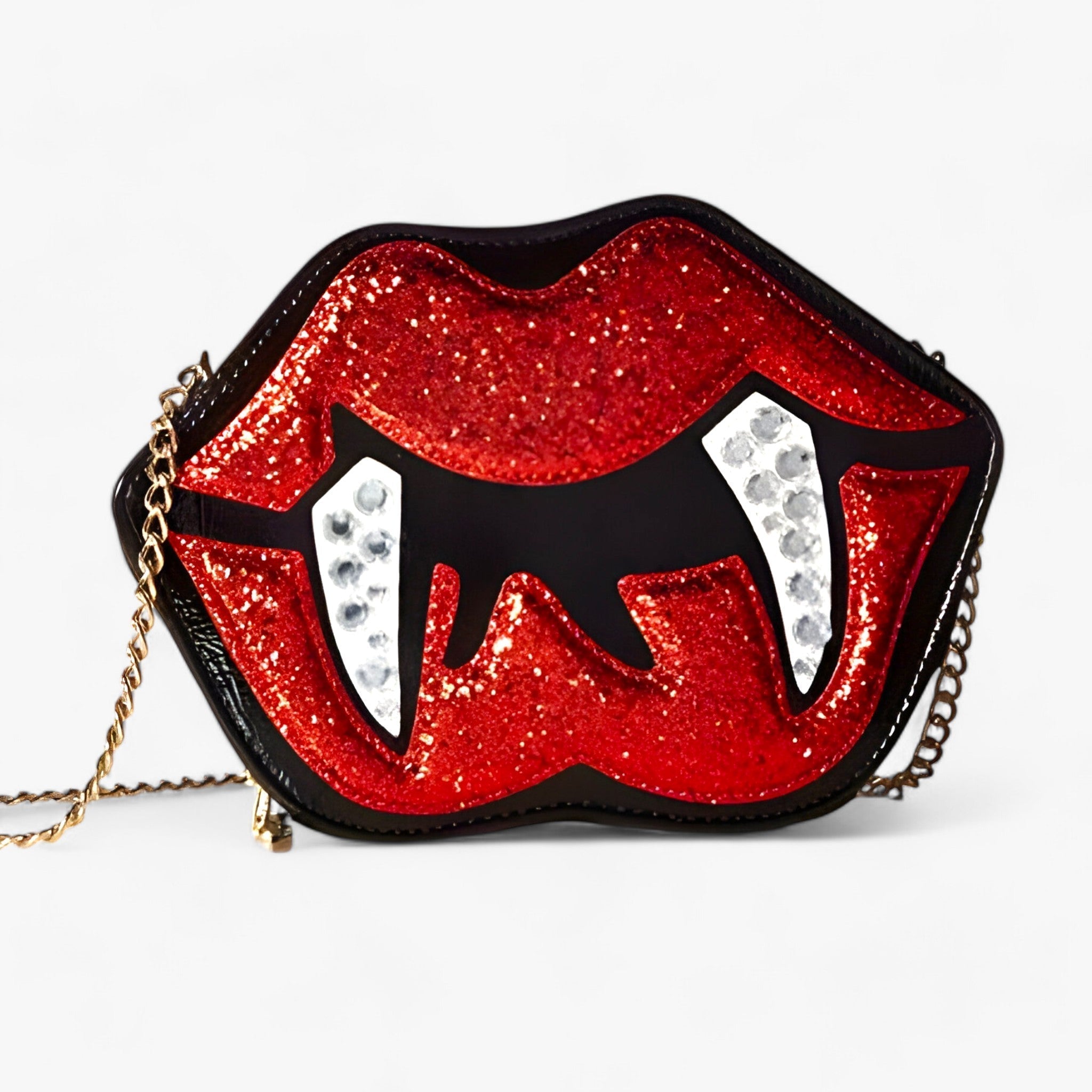 Lustiger Zahnlippen-Gothic-Umhängetasche - Glitzerndes PU-Leder für Halloween