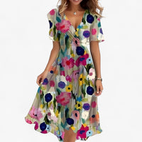 Emilia | Elegantes Midi-Kleid mit neutralem Blumenmuster