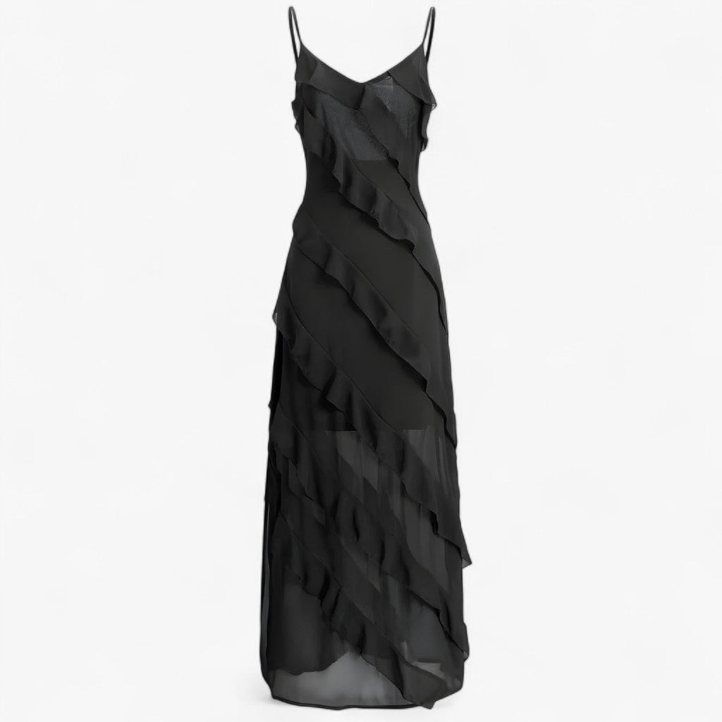 Grace | Langkleid mit dünnen Trägern und schichtigem Volant