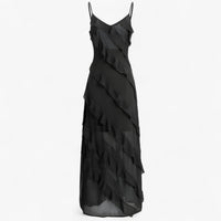 Grace | Langkleid mit dünnen Trägern und schichtigem Volant