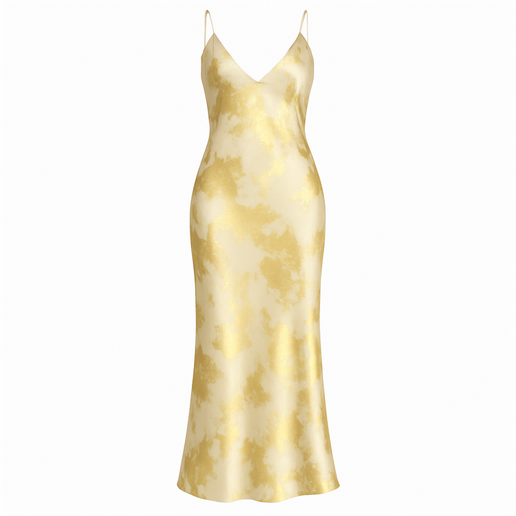 Aurora | Goldfarbener Satin-Slipdress – Rückenfrei, fließende Eleganz