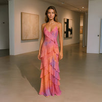 Aurora | Schluppenkleid – Pastellblumen und elegante Lagen