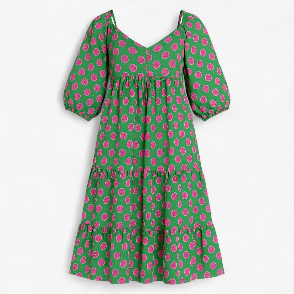 Lara | Langes Boho-Alltagskleid mit dezenter Druck