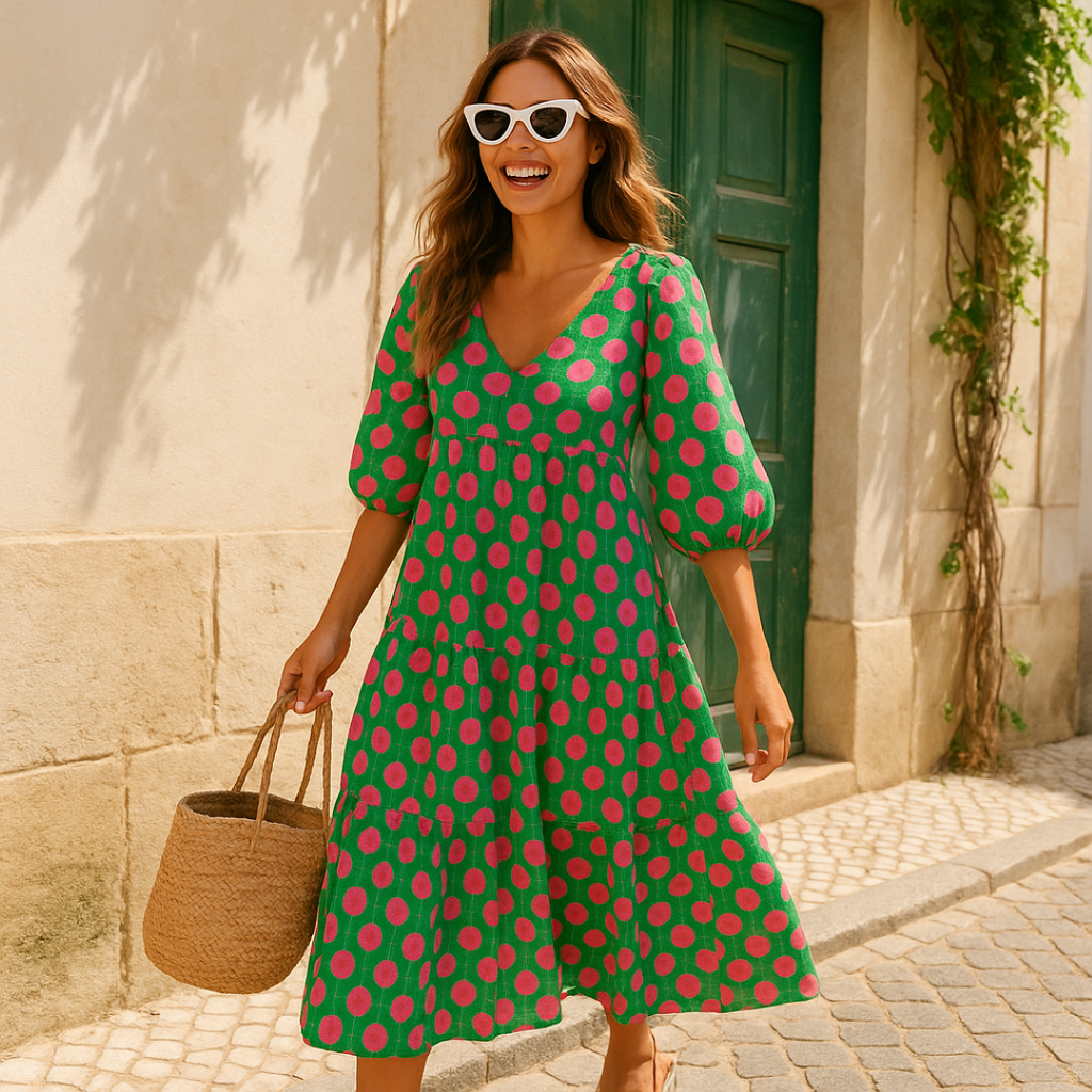 Lara | Langes Boho-Alltagskleid mit dezenter Druck