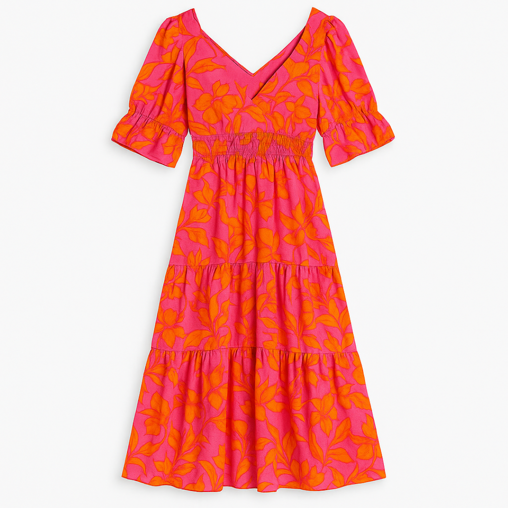 Nina | Lebhaft besticktes langes Kleid mit Puffärmeln
