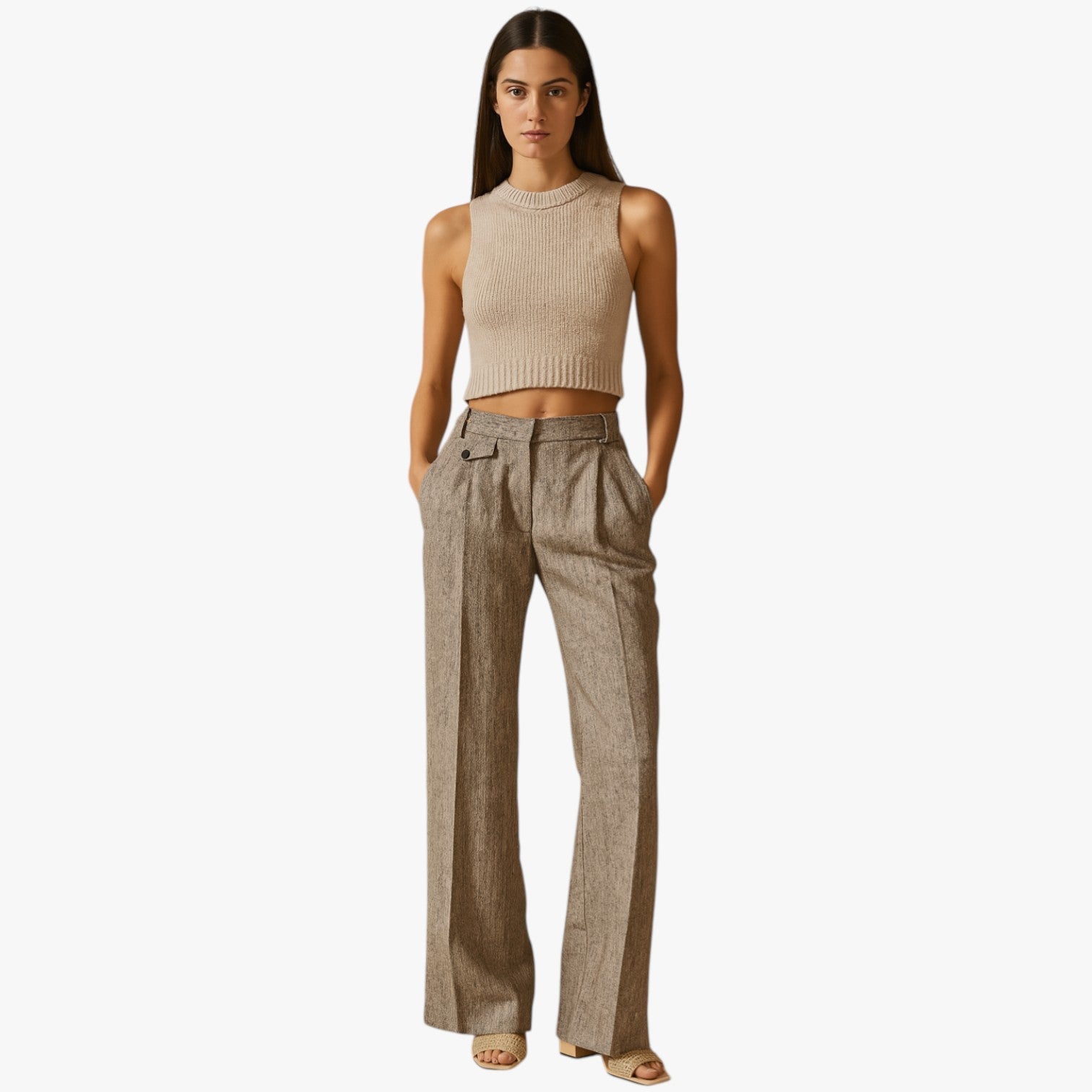 Vivian | Damenhose mit hohem Taillenumfang aus Leinen-Baumwolle, Eleganz, Frische & Freiheit den ganzen Tag