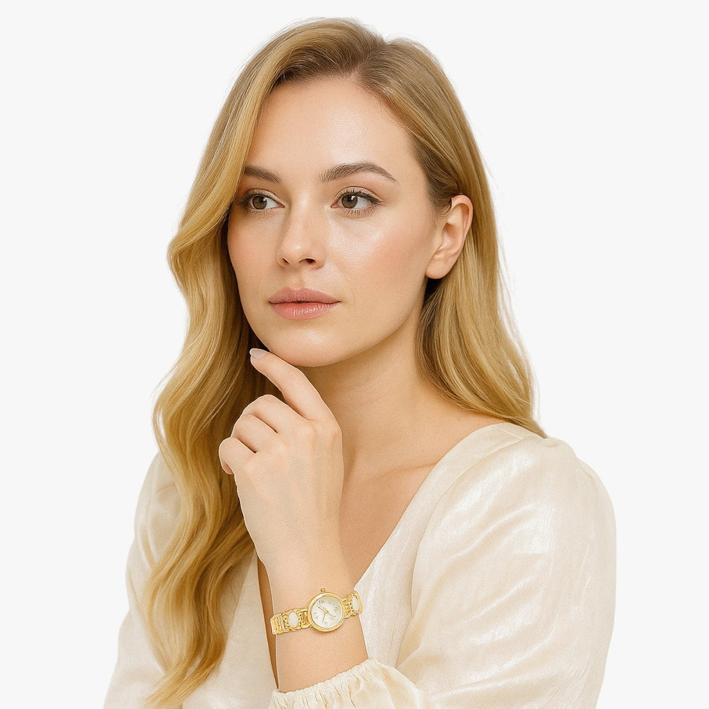 Mira | Elegante Armbanduhr mit Perlmutt-Muschelhalsband