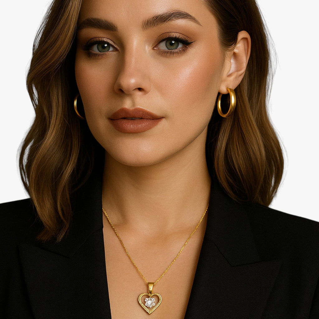 Skylar | Damenherz-Kette mit Edelsteinen, elegantes und komfortables goldenes Design