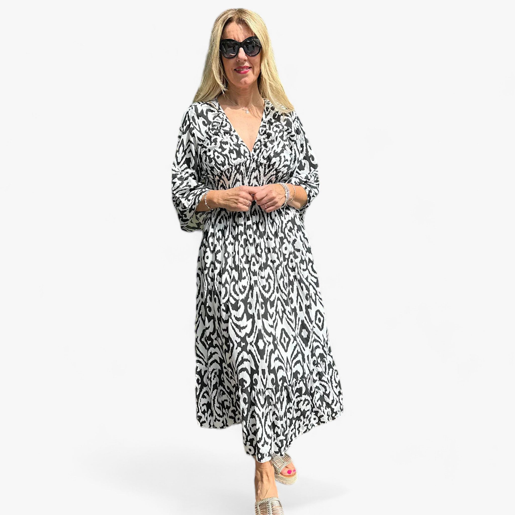 Großes Florales V-Ausschnitt-Kleid - Perfekt für Strandurlaube