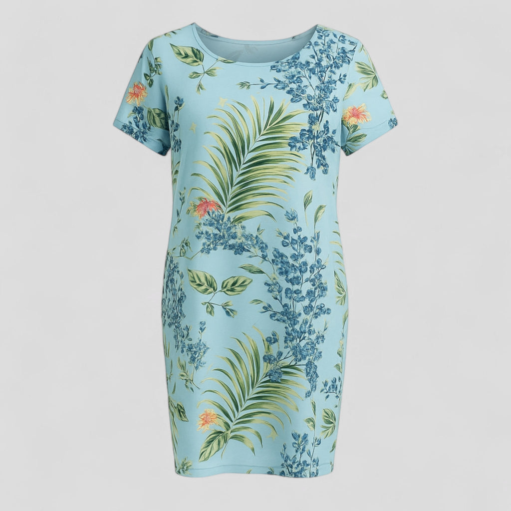 Carmine | Damen Bequemes Casual Sommerkleid mit Naturdruck