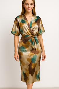 Geneva | Damen Elegantes Satin Kleid mit Druck