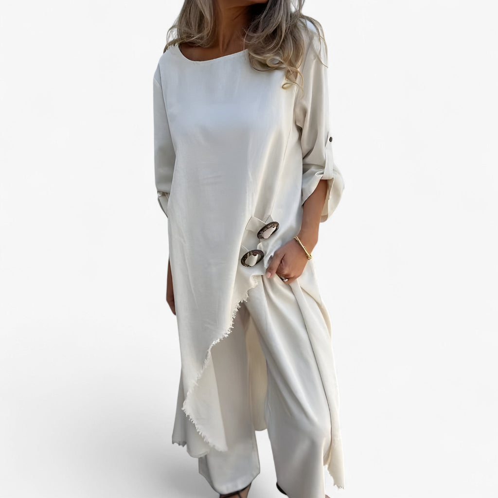 Mia | Damen Leinen Set Kleid und Hose für Alltag und Freizeit