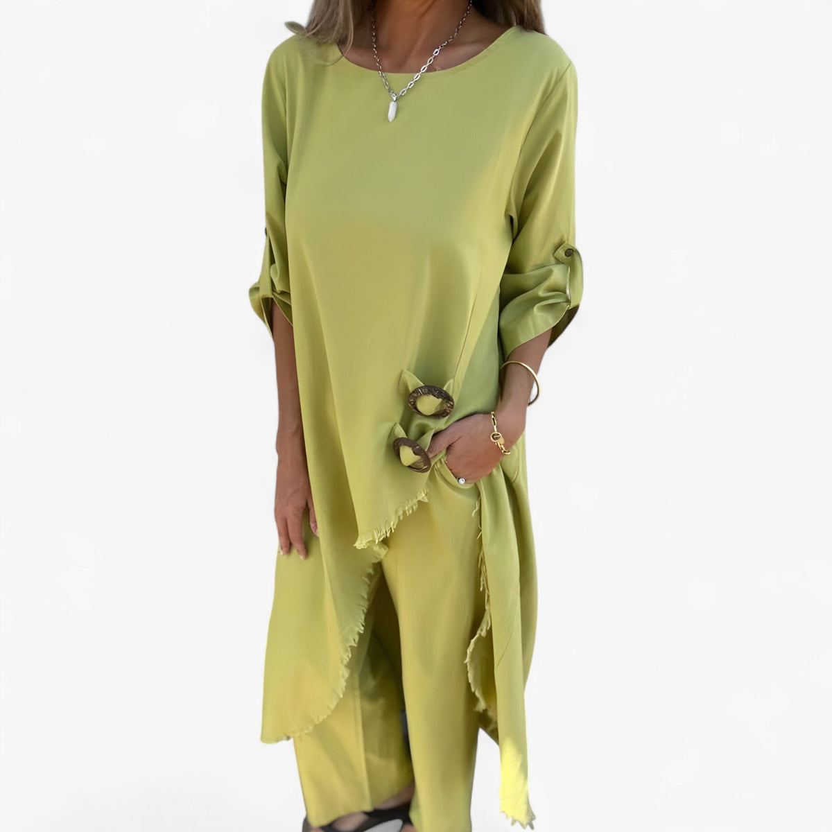 Mia | Damen Leinen Set Kleid und Hose für Alltag und Freizeit