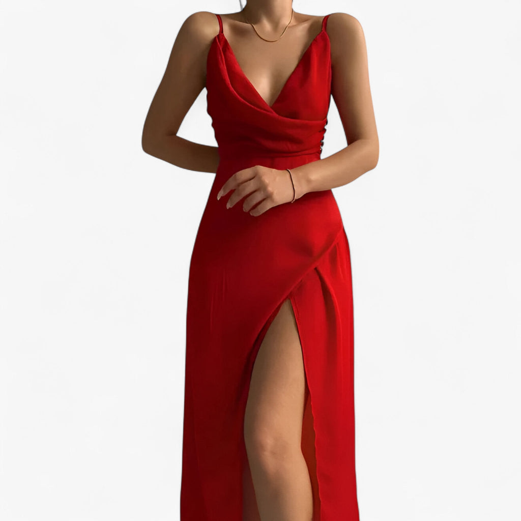 Katia | Damen Satin Abendkleid mit Hohem Schlitz