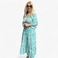Großes Florales V-Ausschnitt-Kleid - Perfekt für Strandurlaube