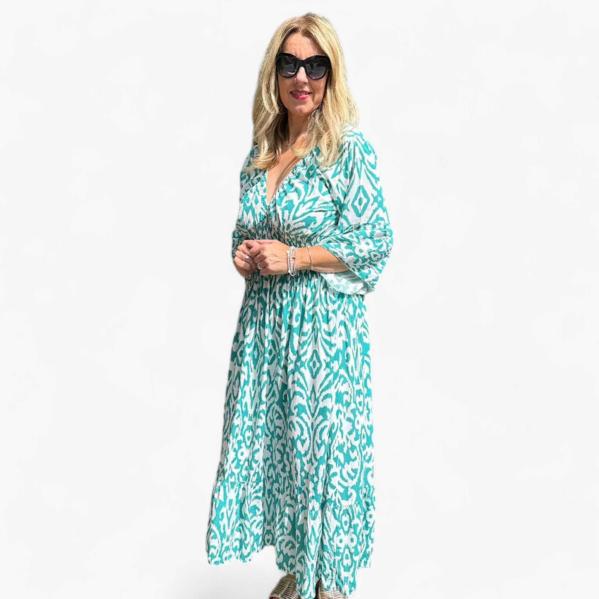 Großes Florales V-Ausschnitt-Kleid - Perfekt für Strandurlaube