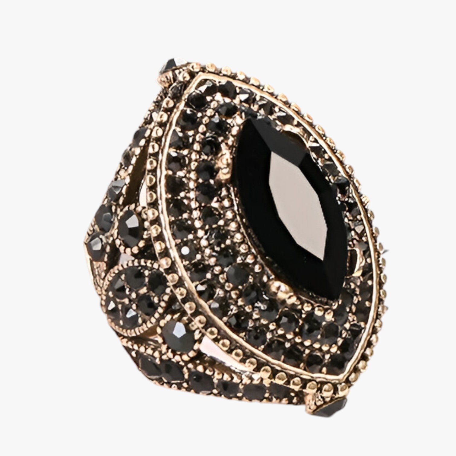 Lia | Boho Vintage Ring mit schwarzem Kristall