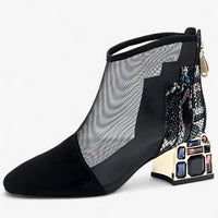 Ruby | Netz-Sandalen mit mittelhohem Absatz und durchbrochenem Strass