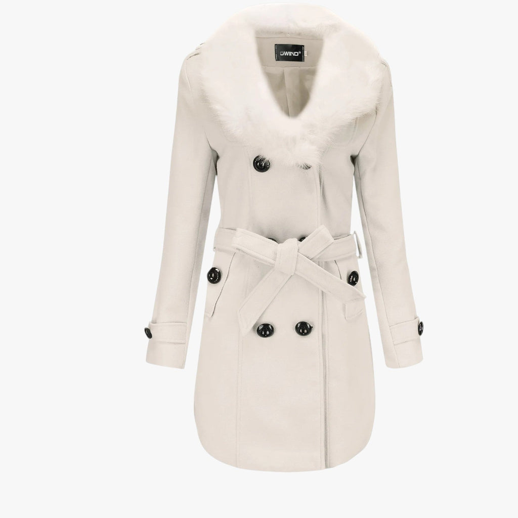 Jenna | Langer Wollmantel mit Pelzkragen: Eleganz und Wärme für den Winter