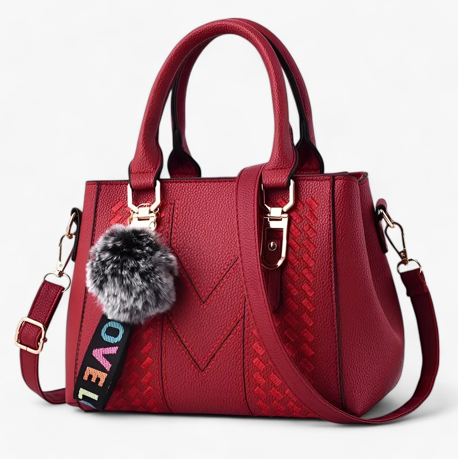 Stylische Leder-Messenger-Tasche mit weichem Pompon