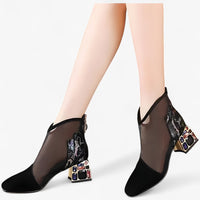 Ruby | Netz-Sandalen mit mittelhohem Absatz und durchbrochenem Strass