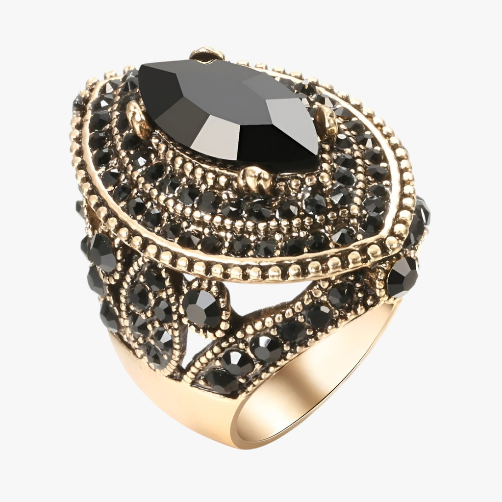 Lia | Boho Vintage Ring mit schwarzem Kristall
