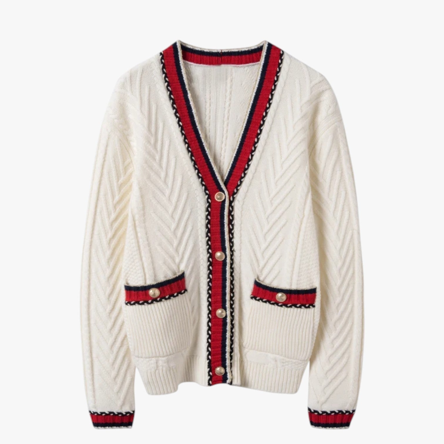 Grace | Damen-Retro-Cardigan mit V-Ausschnitt, weich, oversized und elegant