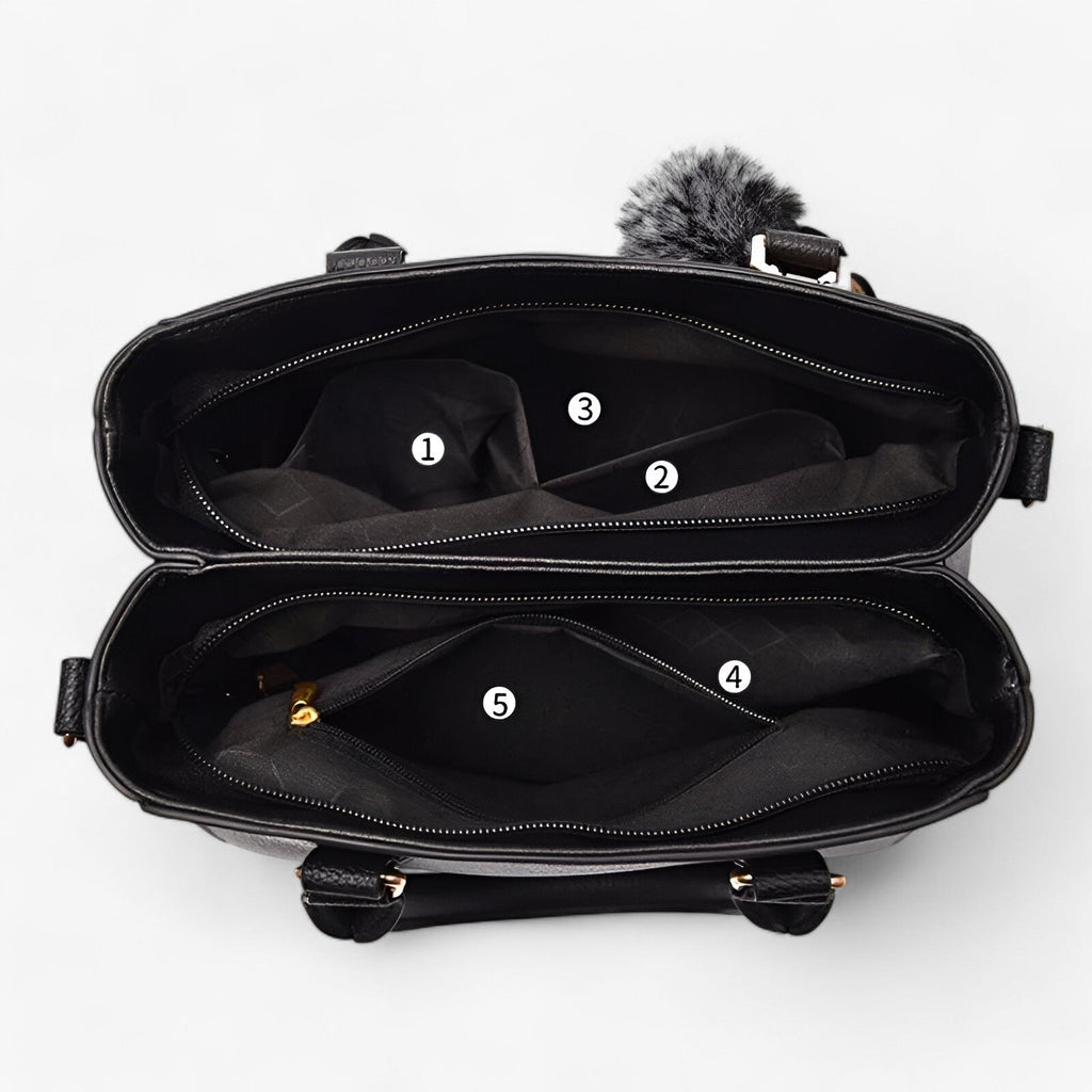 Stylische Leder-Messenger-Tasche mit weichem Pompon