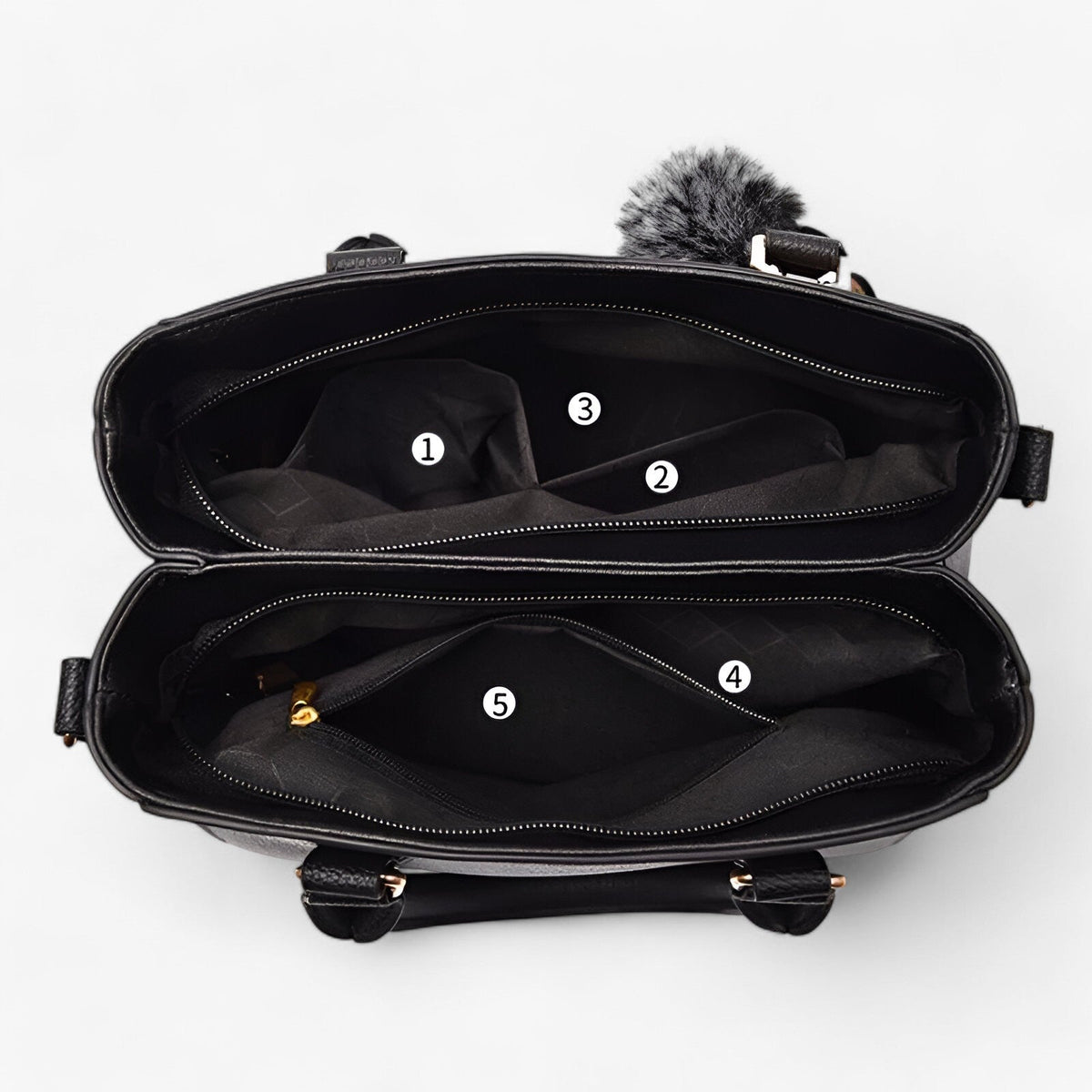Stylische Leder-Messenger-Tasche mit weichem Pompon