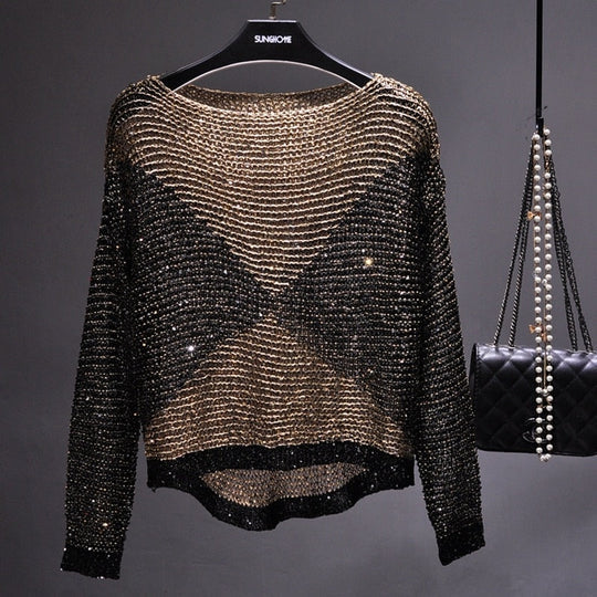 Langärmliges Damen Pailletten-Top – Soraya