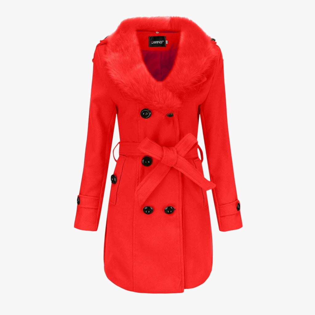 Jenna | Langer Wollmantel mit Pelzkragen: Eleganz und Wärme für den Winter