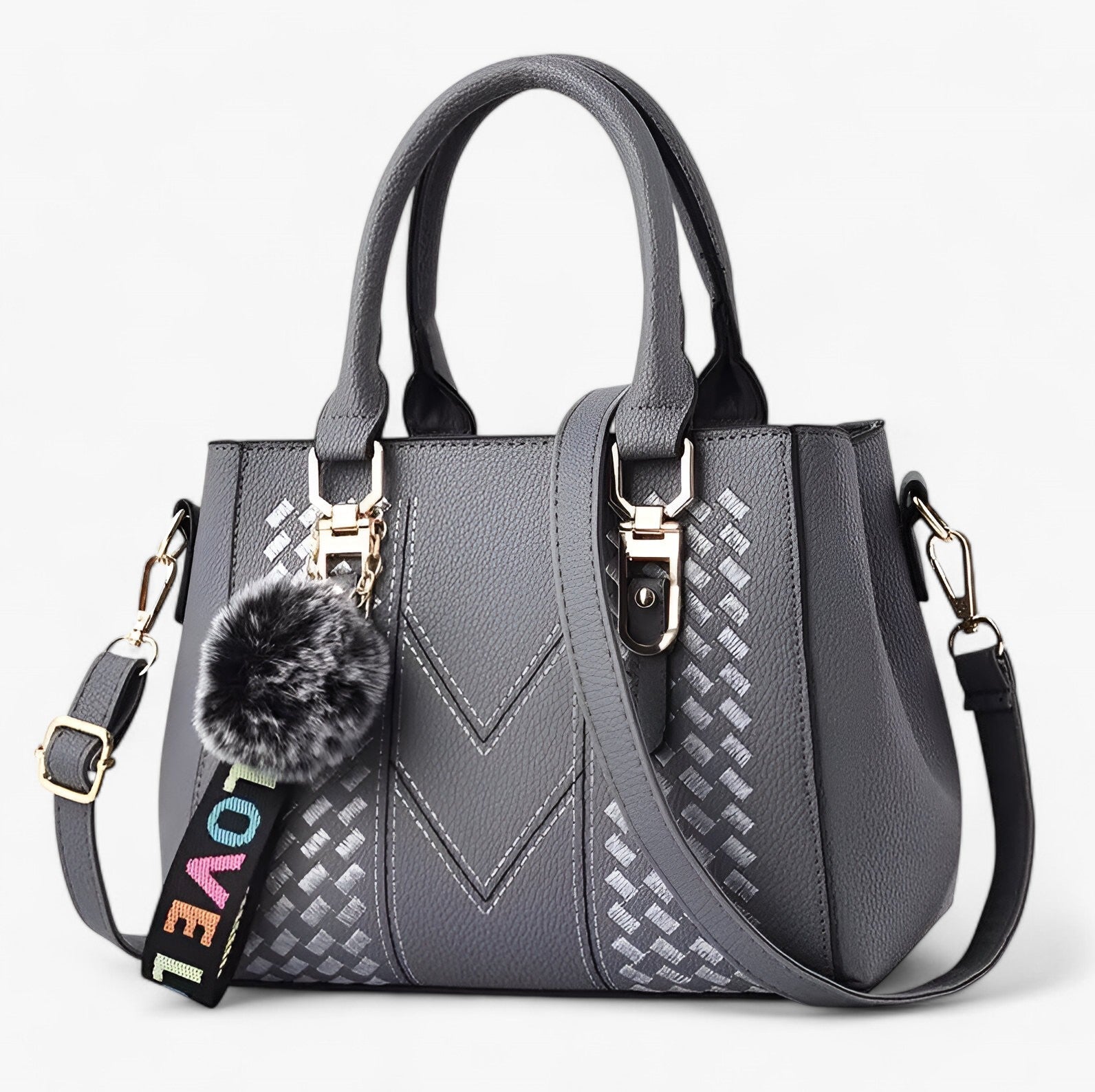 Stylische Leder-Messenger-Tasche mit weichem Pompon