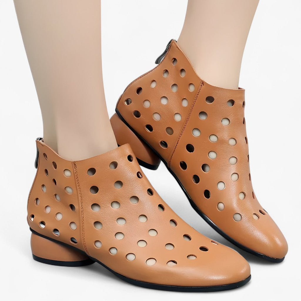 Jane | Atmungsaktive Leder-Stiefeletten mit Absatz und hinterem Reißverschluss