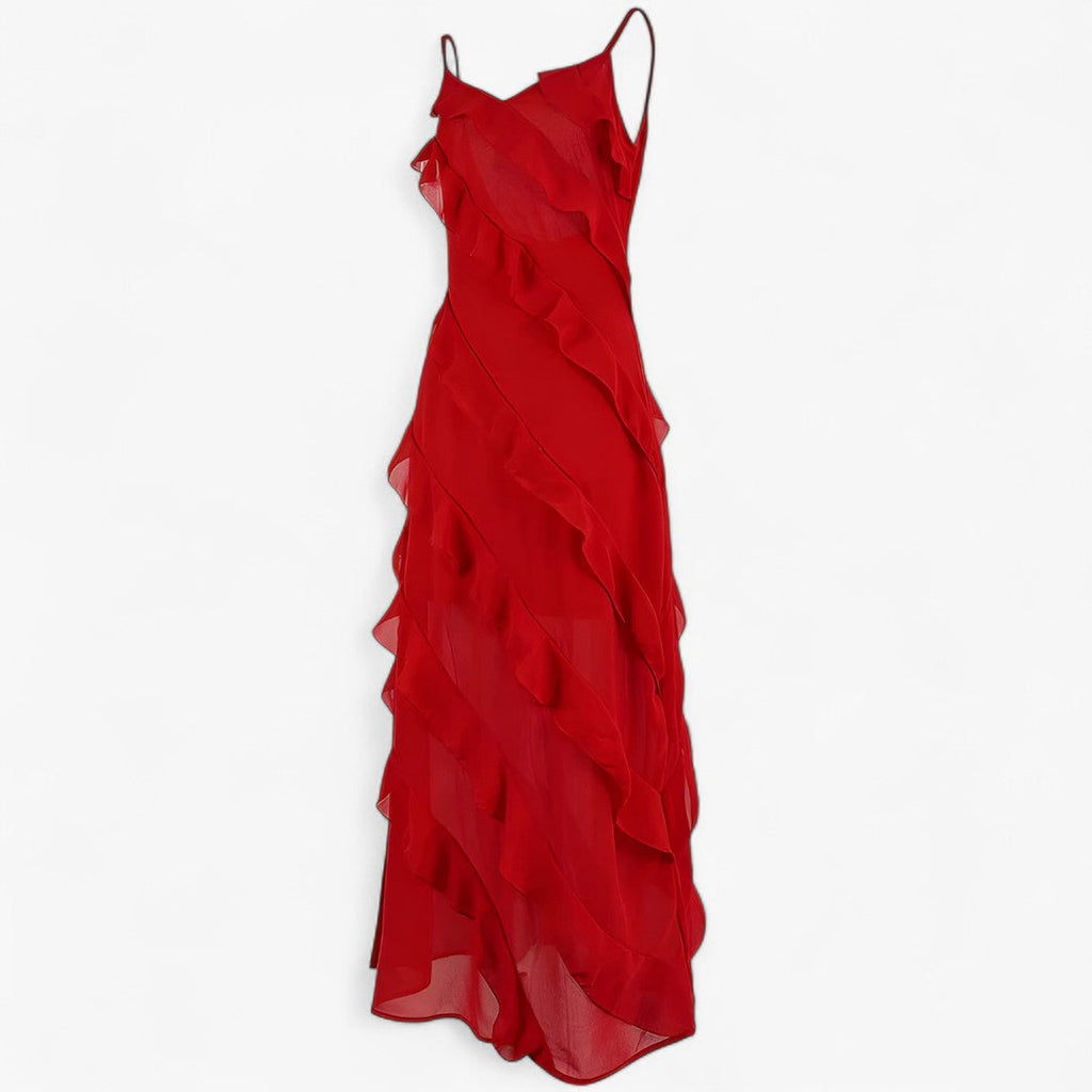 Grace | Langkleid mit dünnen Trägern und schichtigem Volant