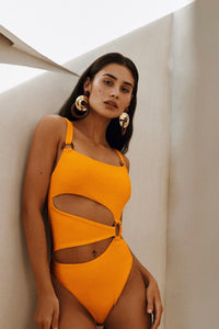 Ring Cutout One-Piece Swimsuit  - Yellow